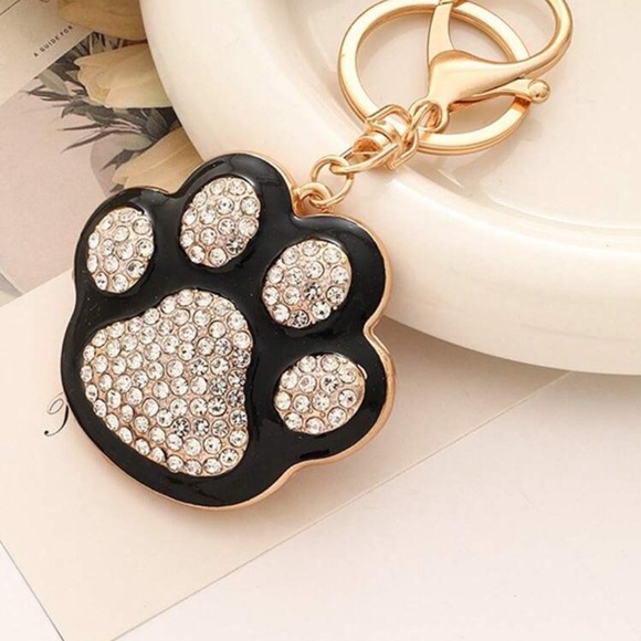Rhinestone Black and Gold Dog Paw Keychain/ Bag Charm - Picture 1 of 1
